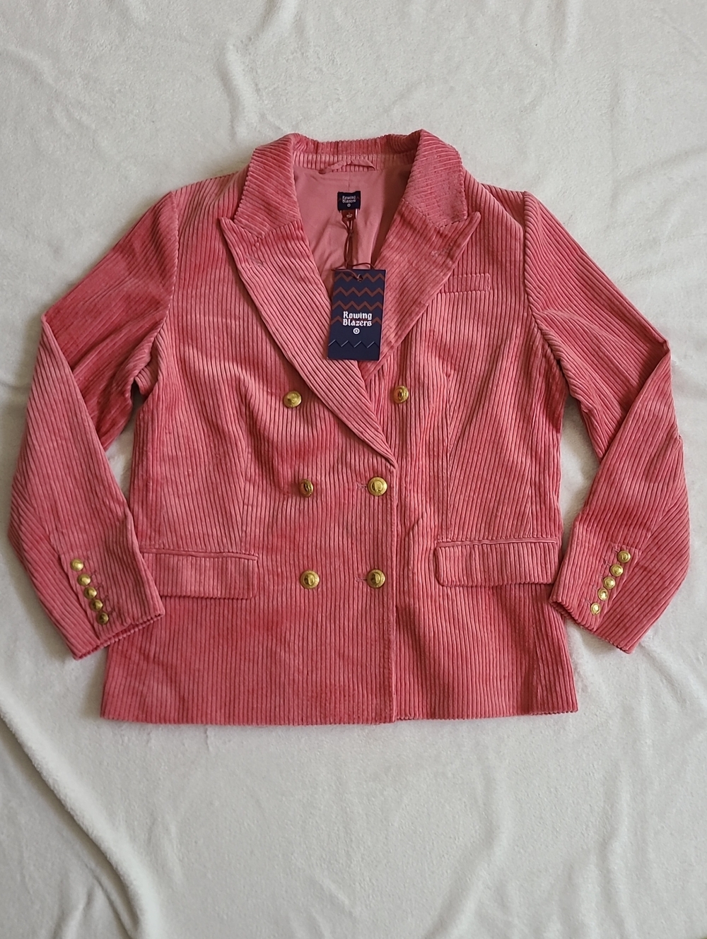 Rowing Blazers NEW Target Rose Pink Corduroy Double Breasted Jacket Large Coat - Picture 2 of 7